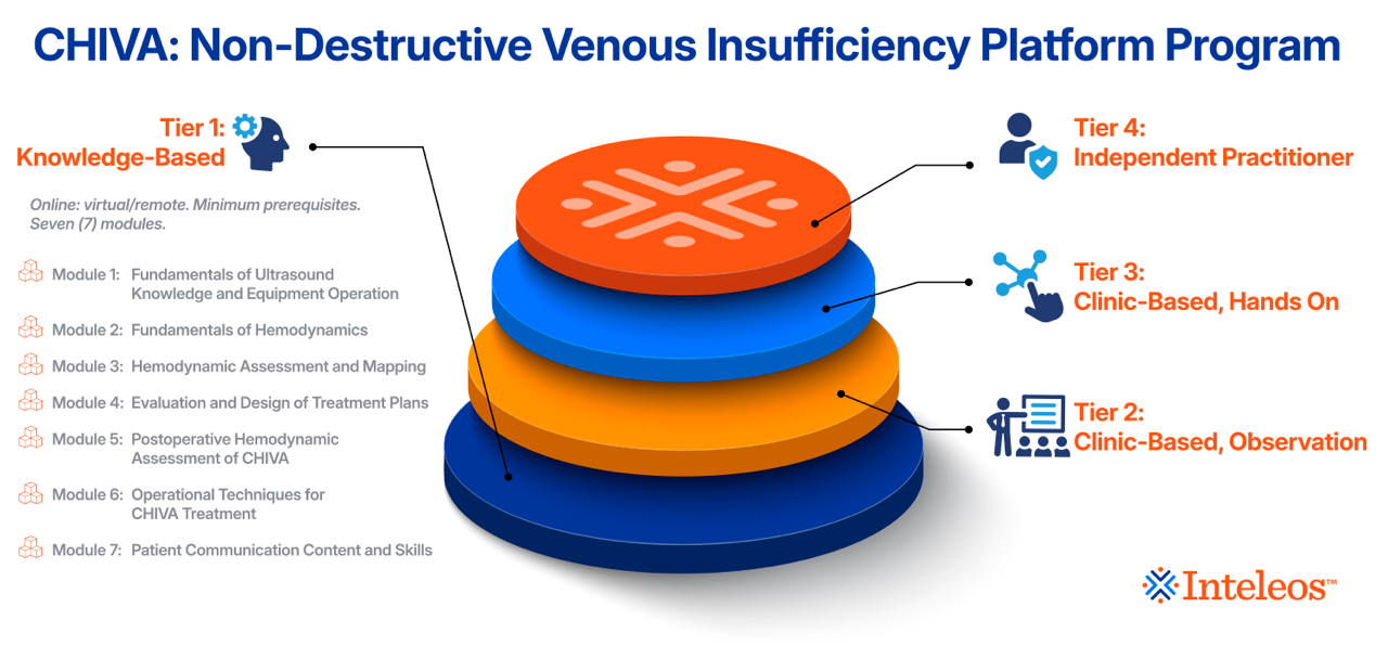 infographic with the four tiers of the CHIVA program and the seven modules of the first tier