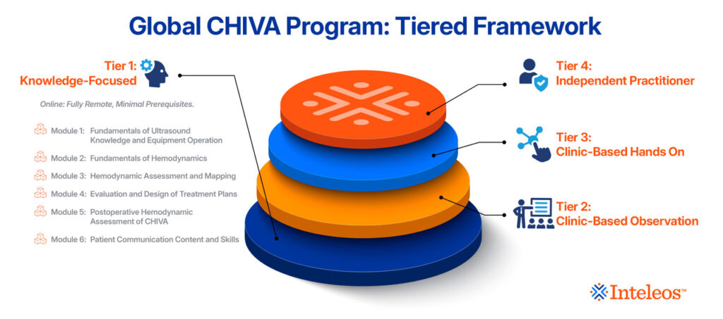 infographic with the four tiers of the CHIVA program and the six modules of the first tier